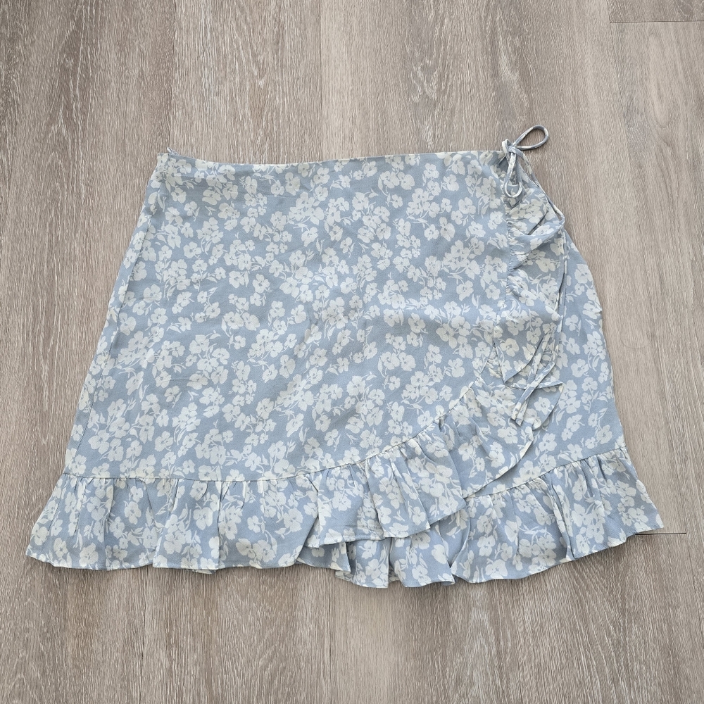 Reformation Floral Ruffle Tie Wrap Skirt